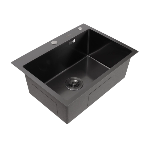 Kitchen sink 6045 stainless steel PVD black DÉCOR VALESO Handmade (3.0/1.0) - Фото № 1