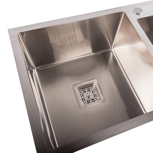 Кухонная мойка Platinum Handmade HDB 780х430х230 на две чаши (квадратный сифон, 3.0/1.0) - Фото № 2