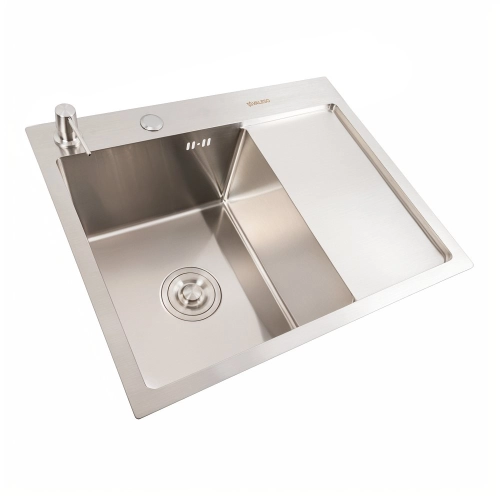 Kitchen sink CM 58*48 L stainless steel VALESO Handmade (round siphon 3.0/1.0) - Фото № 1