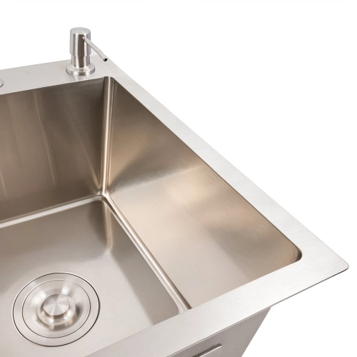 Kitchen sink CM 58*48 R stainless steel VALESO Handmade (round siphon 3.0/1.0) - Фото № 2