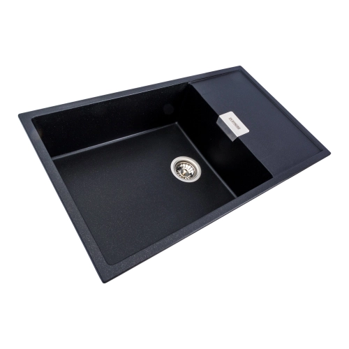 Granite kitchen sink Platinum 8650 DIAMOND matte (black metallic) - Фото № 2