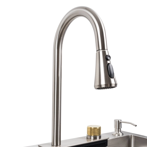 Кухонная мойка 75*45B PVD сатин Platinum Handmade "ВОДОСПАД" - Фото № 6