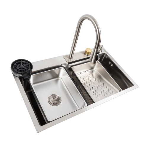 Кухонная мойка 75*45B PVD сатин Platinum Handmade "ВОДОСПАД" - Фото № 1