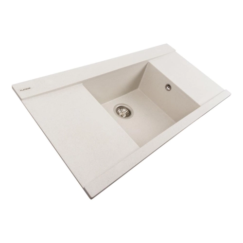 Granite kitchen sink Platinum 9651 ATLAS matte White with dots - Фото № 1