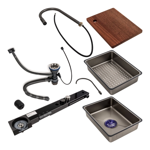 Кухонная мойка 75*46D PVD черная Platinum Handmade "ВОДОСПАД" - Фото № 11