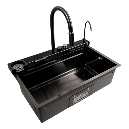 Кухонная мойка 75*46D PVD черная Platinum Handmade "ВОДОСПАД" - Фото № 1