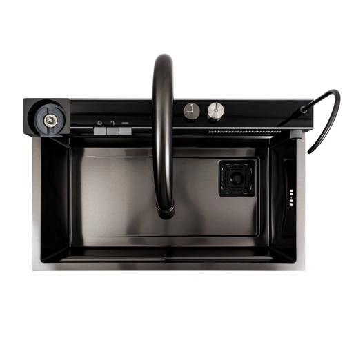 Кухонная мойка 75*46D PVD черная Platinum Handmade "ВОДОСПАД" - Фото № 2