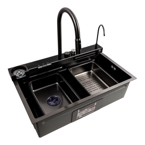 Кухонная мойка 75*46D PVD черная Platinum Handmade "ВОДОСПАД" - Фото № 7