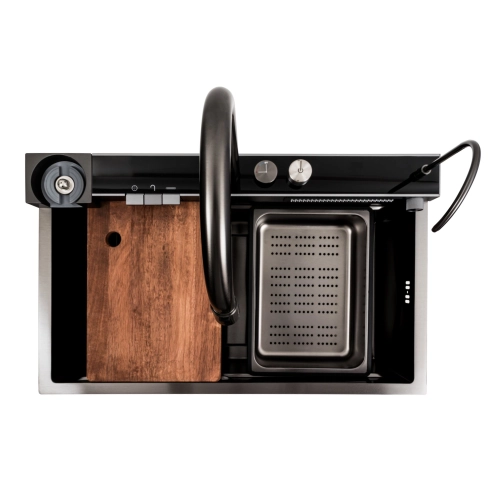 Кухонная мойка 75*46D PVD черная Platinum Handmade "ВОДОСПАД" - Фото № 9