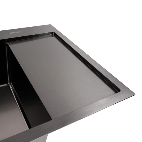 Кухонная мойка CM 58*48 L черная PVD VALESO Handmade (круглый сифон 3.0/1.0) - Фото № 2