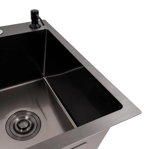 Kitchen sink CM 58*48 R black PVD VALESO Handmade (round siphon 3.0/1.0) - Фото № 2
