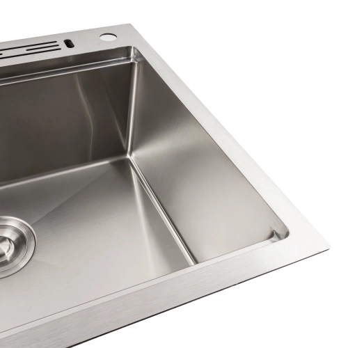 Кухонная мойка нержавейка 60х50 Platinum Handmade с подставкой для ножей (сифон круглый, 3,0/0,8) - Фото № 2