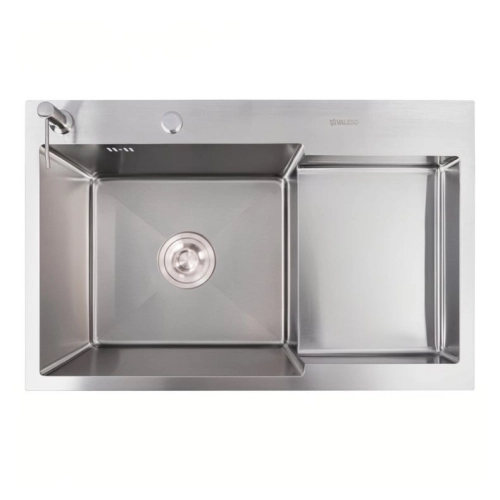 Kitchen sink CM 78*50C L stainless steel with recessed shelf VALESO Handmade (3.0/1.0)
