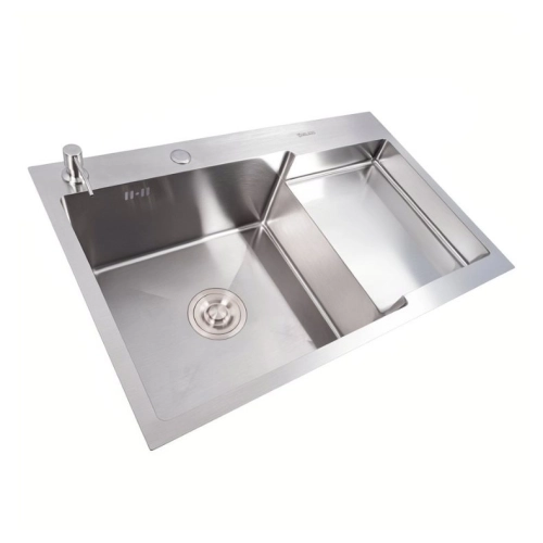 Kitchen sink CM 78*50C L stainless steel with recessed shelf VALESO Handmade (3.0/1.0) - Фото № 2