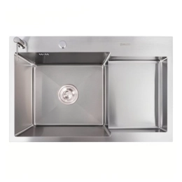 Kitchen sink CM 78*50C L stainless steel with recessed shelf VALESO Handmade (3.0/1.0)