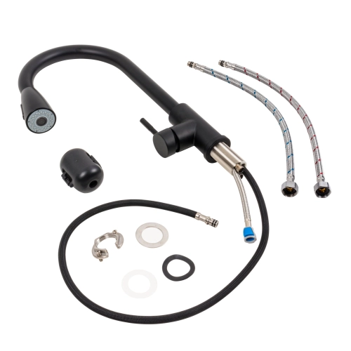 Смеситель кухонный черный F001B Platinum (с выдвижным изливом) - Фото № 1