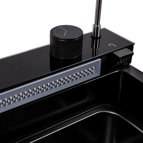 Кухонная мойка CM 75*46C PVD черная Platinum Handmade "ВОДОСПАД" (Декор) - Фото № 3