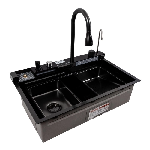 Кухонная мойка CM 75*46C PVD черная Platinum Handmade "ВОДОСПАД" (Декор) - Фото № 5