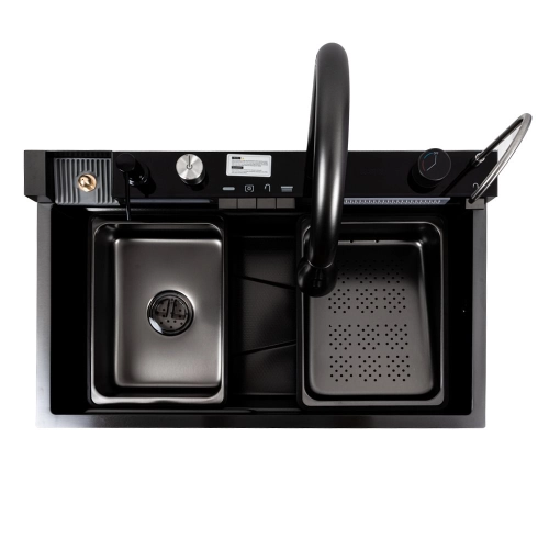 Кухонная мойка CM 75*46C PVD черная Platinum Handmade "ВОДОСПАД" (Декор) - Фото № 6