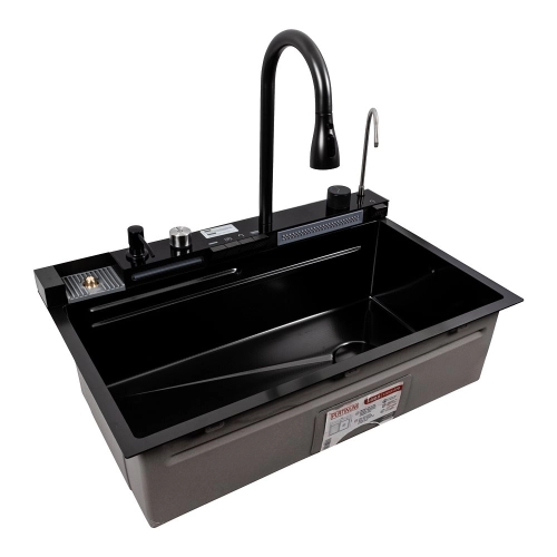 Кухонная мойка CM 75*46C PVD черная Platinum Handmade "ВОДОСПАД" (Декор) - Фото № 7