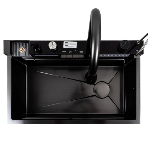 Кухонная мойка CM 75*46C PVD черная Platinum Handmade "ВОДОСПАД" (Декор) - Фото № 8