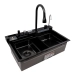 Кухонная мойка CM 75*46C PVD черная Platinum Handmade "ВОДОСПАД" (Декор) - Фото № 5