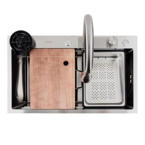 Кухонная мойка нержавейка CM 75*46A Platinum Handmade "Водопад" - Фото № 1