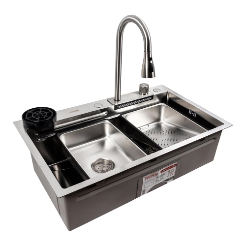 Кухонная мойка нержавейка CM 75*46A Platinum Handmade "Водопад" - Фото № 4