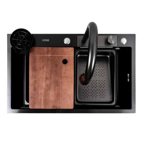 Кухонная мойка PVD черная CM 75*46A Platinum Handmade "Водопад" - Фото № 1