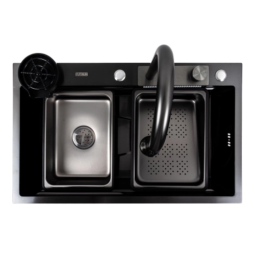 Кухонная мойка PVD черная CM 75*46A Platinum Handmade "Водопад" - Фото № 3