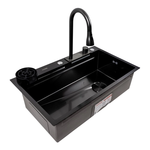 Кухонная мойка PVD черная CM 75*46A Platinum Handmade "Водопад" - Фото № 4