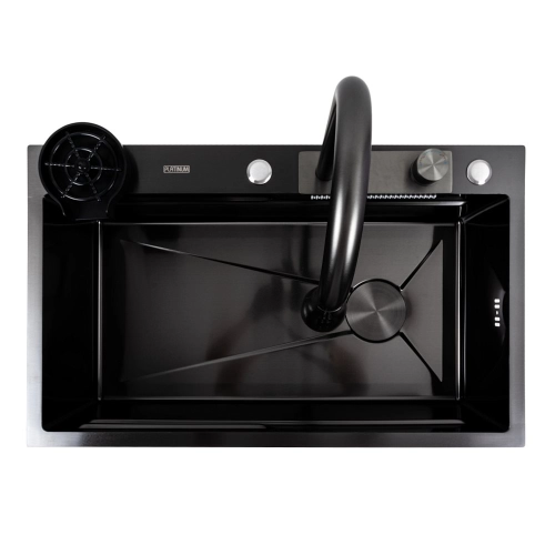 Кухонная мойка PVD черная CM 75*46A Platinum Handmade "Водопад" - Фото № 5