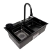 Кухонная мойка PVD черная CM 75*46A Platinum Handmade "Водопад" - Фото № 2