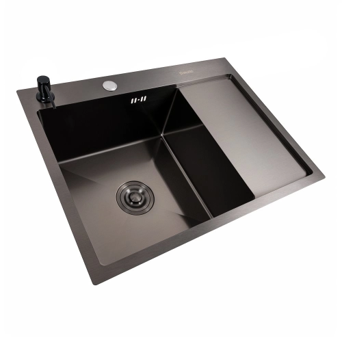 Kitchen sink CM 65*50 L PVD black VALESO Handmade 3.0/1.0 - Фото № 1