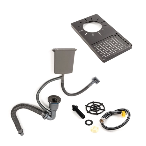 Kitchen sink PVD 78*46 black Platinum Handmade with kitchen faucet + dispenser and colander - Фото № 7