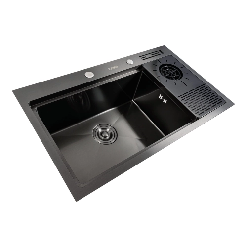Kitchen sink PVD 78*46 black Platinum Handmade with kitchen faucet + dispenser and colander - Фото № 1