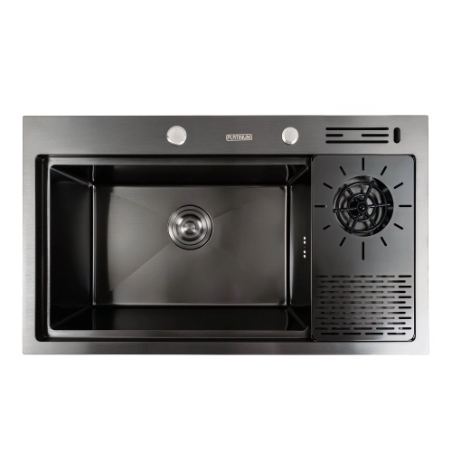 Kitchen sink PVD 78*46 black Platinum Handmade with kitchen faucet + dispenser and colander - Фото № 2