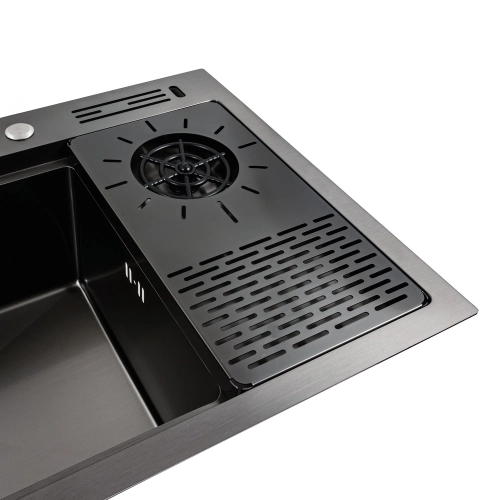 Kitchen sink PVD 78*46 black Platinum Handmade with kitchen faucet + dispenser and colander - Фото № 3