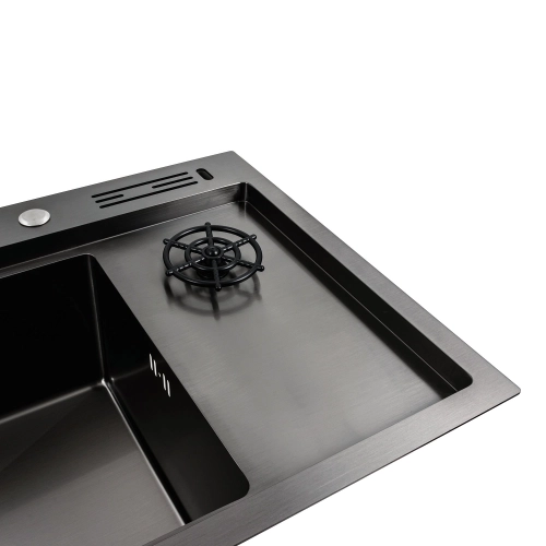 Kitchen sink PVD 78*46 black Platinum Handmade with kitchen faucet + dispenser and colander - Фото № 4
