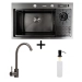 Kitchen sink PVD 78*46 black Platinum Handmade with kitchen faucet + dispenser and colander - Фото № 8