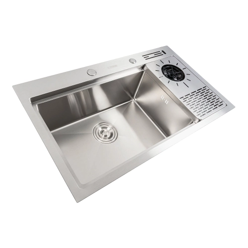 Stainless steel kitchen sink 78*46 Platinum Handmade with kitchen faucet + dispenser and colander - Фото № 1