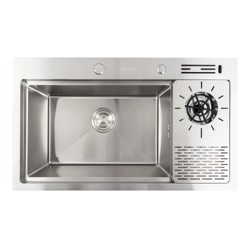 Stainless steel kitchen sink 78*46 Platinum Handmade with kitchen faucet + dispenser and colander - Фото № 2