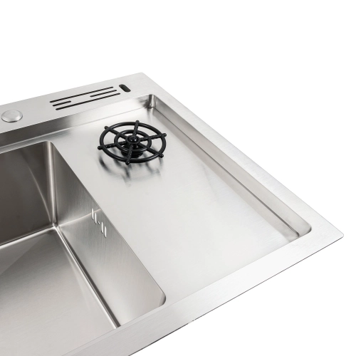 Stainless steel kitchen sink 78*46 Platinum Handmade with kitchen faucet + dispenser and colander - Фото № 3