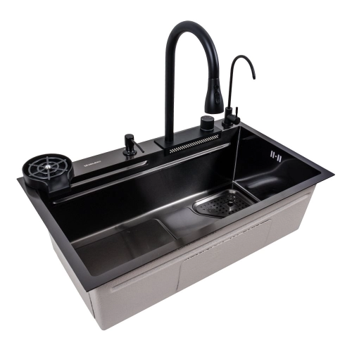 Кухонная мойка 75*46F черная PVD Valeso Handmade "Водопад" Fly rain - Фото № 1