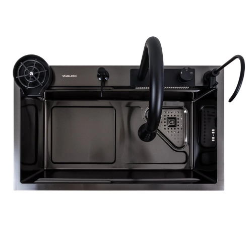 Кухонная мойка 75*46F черная PVD Valeso Handmade "Водопад" Fly rain - Фото № 2