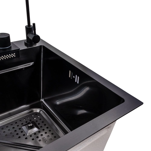 Кухонная мойка 75*46F черная PVD Valeso Handmade "Водопад" Fly rain - Фото № 4