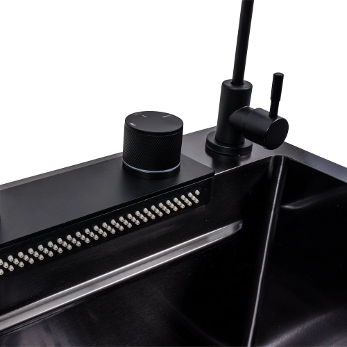 Кухонная мойка 75*46F черная PVD Valeso Handmade "Водопад" Fly rain - Фото № 8