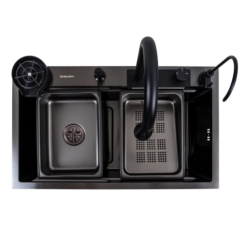 Кухонная мойка 75*46F черная PVD Valeso Handmade "Водопад" Fly rain - Фото № 11