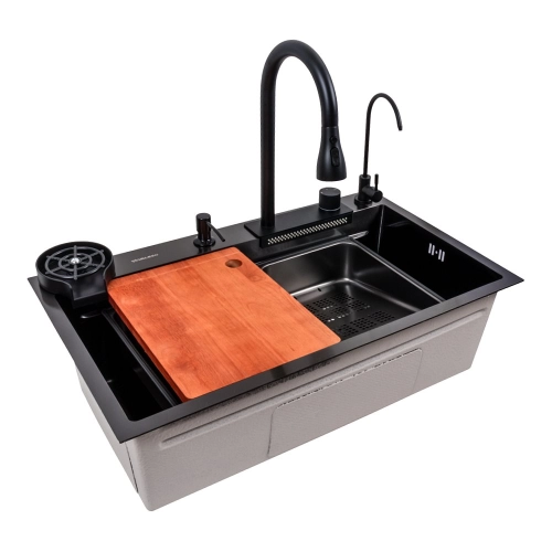 Кухонная мойка 75*46F черная PVD Valeso Handmade "Водопад" Fly rain