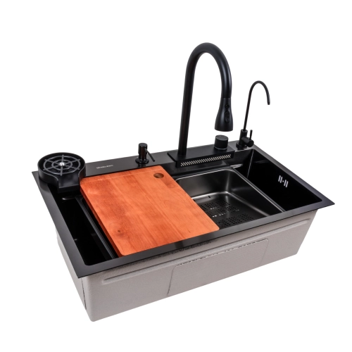 Кухонная мойка 75*46F черная PVD Valeso Handmade "Водопад" Fly rain - Фото № 15